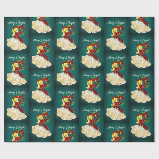 Weihnachtskranz Rotgold Glitzer Mädchen Geschenkpapier (Flach)