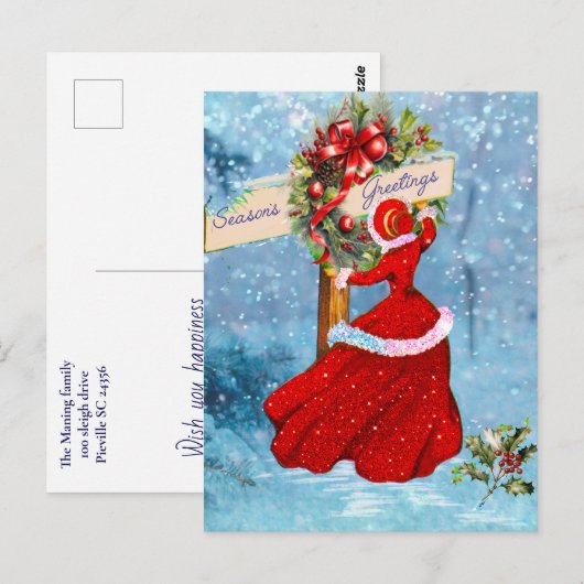 Weihnachtskranz Rotschnee von Glitzer Postkarte (Vorne/Hinten)