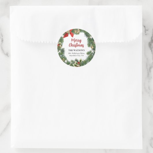 Weihnachtskranz-Rücksendeadresse Runder Aufkleber (Tasche)