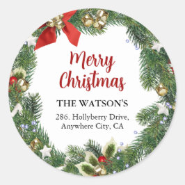 Weihnachtskranz-Rücksendeadresse Runder Aufkleber