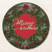 Weihnachtskranz Runder Pappuntersetzer (Vorderseite)