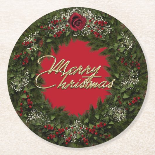 Weihnachtskranz Runder Pappuntersetzer (Vorderseite)