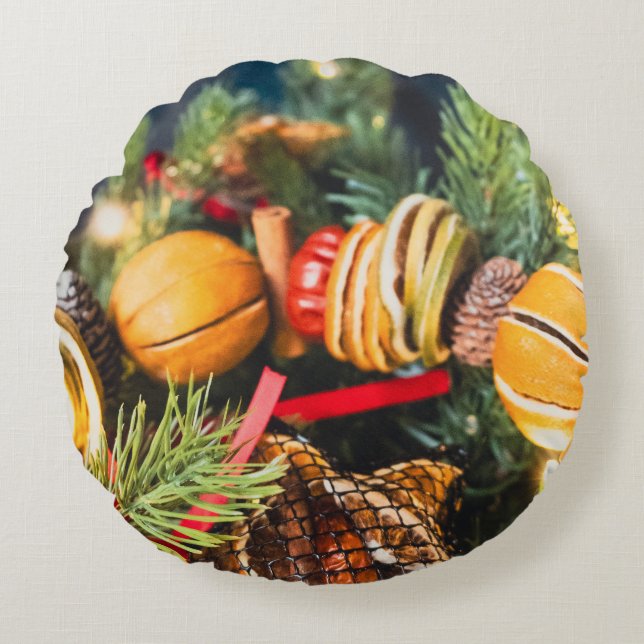 Weihnachtskranz Rundes Kissen (Vorderseite)