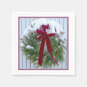 Weihnachtskranz Schneedecke Holiday Red Bow Serviette