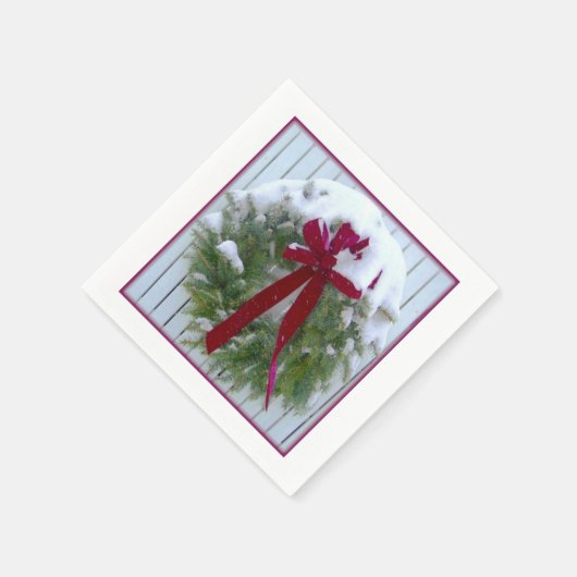 Weihnachtskranz Schneedecke Holiday Red Bow Serviette (Ecke)