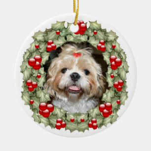 WeihnachtsKranz Shih Tzu Keramikornament