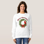 Weihnachtskranz Stechpalme Mistel Vogel Schleife Sweatshirt (Vorne ganz)