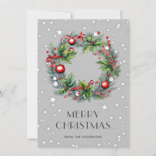 Weihnachtskranz Stechpalmen-Beeren Ornamente Stern Feiertagskarte