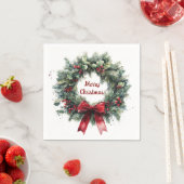 Weihnachtskranz Stechpalmenblätter rotes Band Grün Serviette (Beispiel)