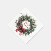 Weihnachtskranz Stechpalmenblätter rotes Band Grün Serviette (Ecke)