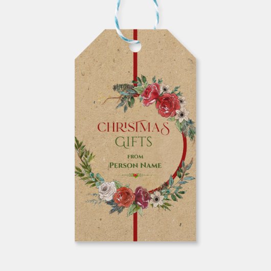 Weihnachtskranz, Textur von Schreibpapier Geschenkanhänger (Rückseite)