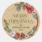 Weihnachtskranz, Textur von Schriftzeichen Runder Aufkleber (Vorderseite)