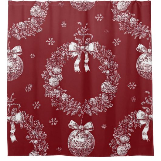 Weihnachtskranz-Toile auf Tiefrot Duschvorhang (Vorderseite)
