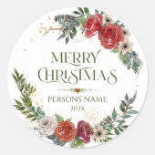 Weihnachtskranz, Typografie auf Weiß Runder Aufkleber (Vorderseite)