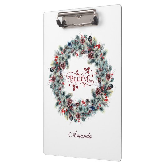 Weihnachtskranz Typografie-Monogramm Klemmbrett (Links)