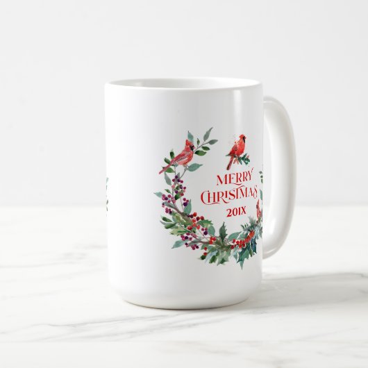 Weihnachtskranz, Typografie und Roter Robin Kaffeetasse (VorderseiteRechts)