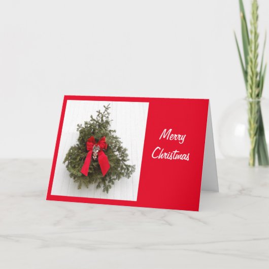 Weihnachtskranz und Bow Feiertagskarte (Vorderseite)