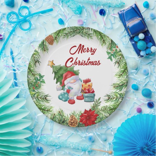 Weihnachtskranz und Gnome Pappteller (Party)