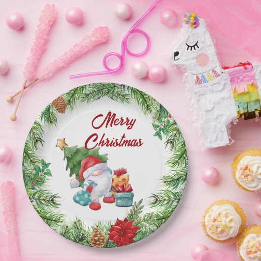 Weihnachtskranz und Gnome Pappteller (Party)