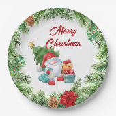 Weihnachtskranz und Gnome Pappteller (Vorderseite)