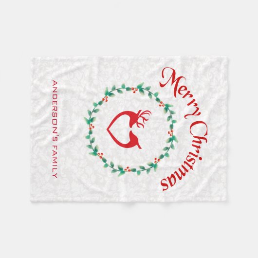 Weihnachtskranz und Hirsche Fleecedecke (Vorderseite (Horizontal))