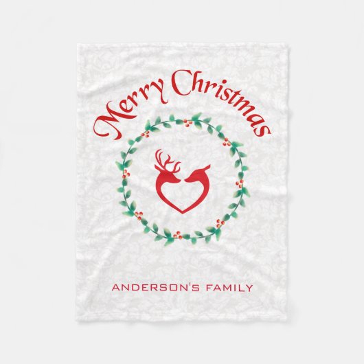 Weihnachtskranz und Hirsche Fleecedecke (Vorderseite)