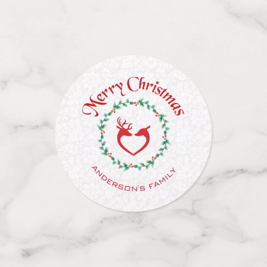 Weihnachtskranz und Hirsche Konfetti (Klein Vorderseite)