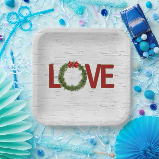 Weihnachtskranz und LIEBE auf Birne Pappteller (Party)