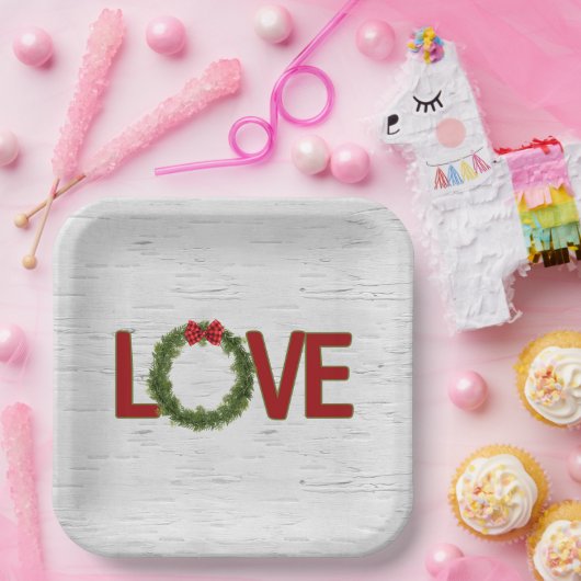 Weihnachtskranz und LIEBE auf Birne Pappteller (Party)