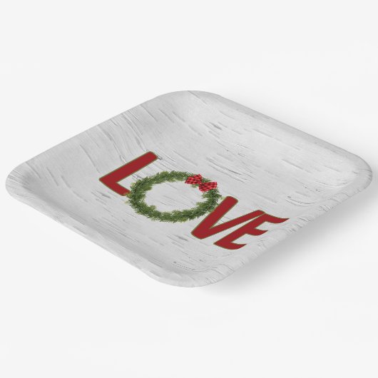 Weihnachtskranz und LIEBE auf Birne Pappteller (Gewinkelt)