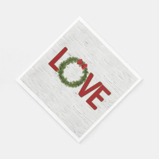 Weihnachtskranz und LIEBE auf Birne Serviette (Ecke)