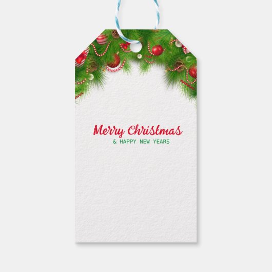 Weihnachtskranz und Rote Bulben und Geschenke Geschenkanhänger (Rückseite)