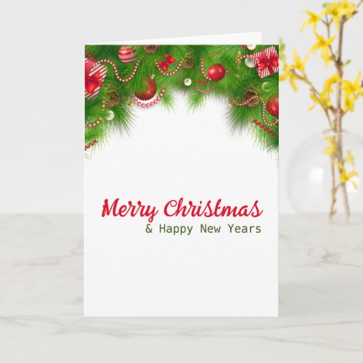 Weihnachtskranz und Rote Bulben und Geschenke Karte (Gelbe Blume)