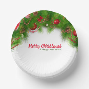 Weihnachtskranz und Rote Bulben und Geschenke Pappteller