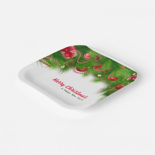 Weihnachtskranz und Rote Bulben und Geschenke Pappteller (Gewinkelt)