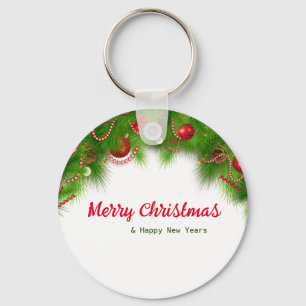 Weihnachtskranz und Rote Bulben und Geschenke Schlüsselanhänger