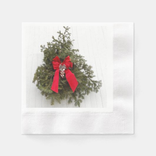 Weihnachtskranz und Roter Bogen Serviette (Vorderseite)