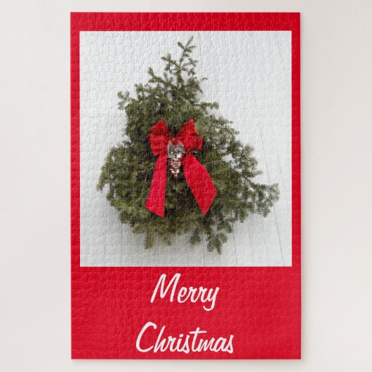 Weihnachtskranz und Roter Bogen zu Weihnachten Puzzle (Vertikal)