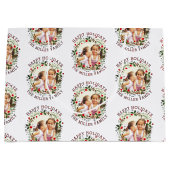 Weihnachtskranz und Rotes Happy Holidays Foto Große Geschenktüte (Vorderseite)