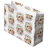 Weihnachtskranz und Rotes Happy Holidays Foto Große Geschenktüte (Vorderseite Schrägansicht)