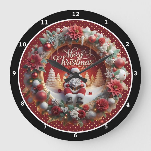 Weihnachtskranz und Weihnachtsdekore Große Wanduhr (Vorderseite)