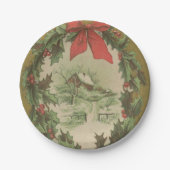 Weihnachtskranz und Winterhütte Pappteller (Vorderseite)