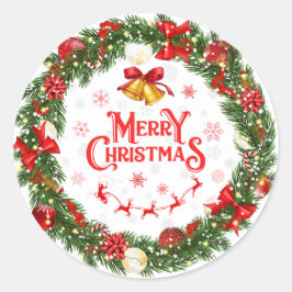 Weihnachtskranz vor der Tür Runder Aufkleber