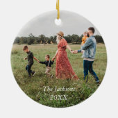 Weihnachtskranz Wasserfarbe Merry Foto Design Keramik Ornament (Hinten)