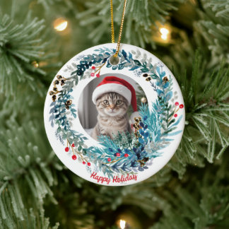 Weihnachtskranz Wasserfarbe Niedliche Kitty Orname Keramik Ornament