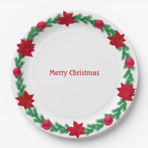 Weihnachtskranz, Weihnachtssterne und Weihnachtsku Pappteller