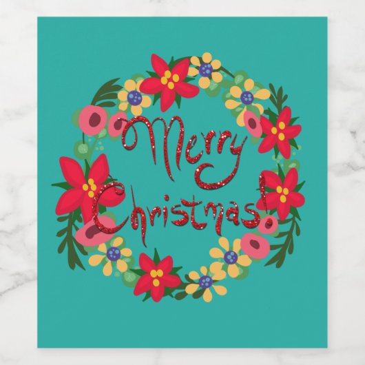 Weihnachtskranz, Weingeschenk, Weinflaschen-Etiket Weinetikett (Einzelnes Label)