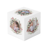 Weihnachtskranz, weiße Blume, Beeren Foto u.ä. Würfel (Rückseite Schrägansicht)