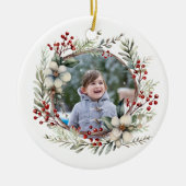 Weihnachtskranz, weiße Blume, Foto mit roten Beere Keramik Ornament (Vorne)