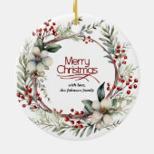 Weihnachtskranz, weiße Blume, Foto mit roten Beere Keramik Ornament (Hinten)